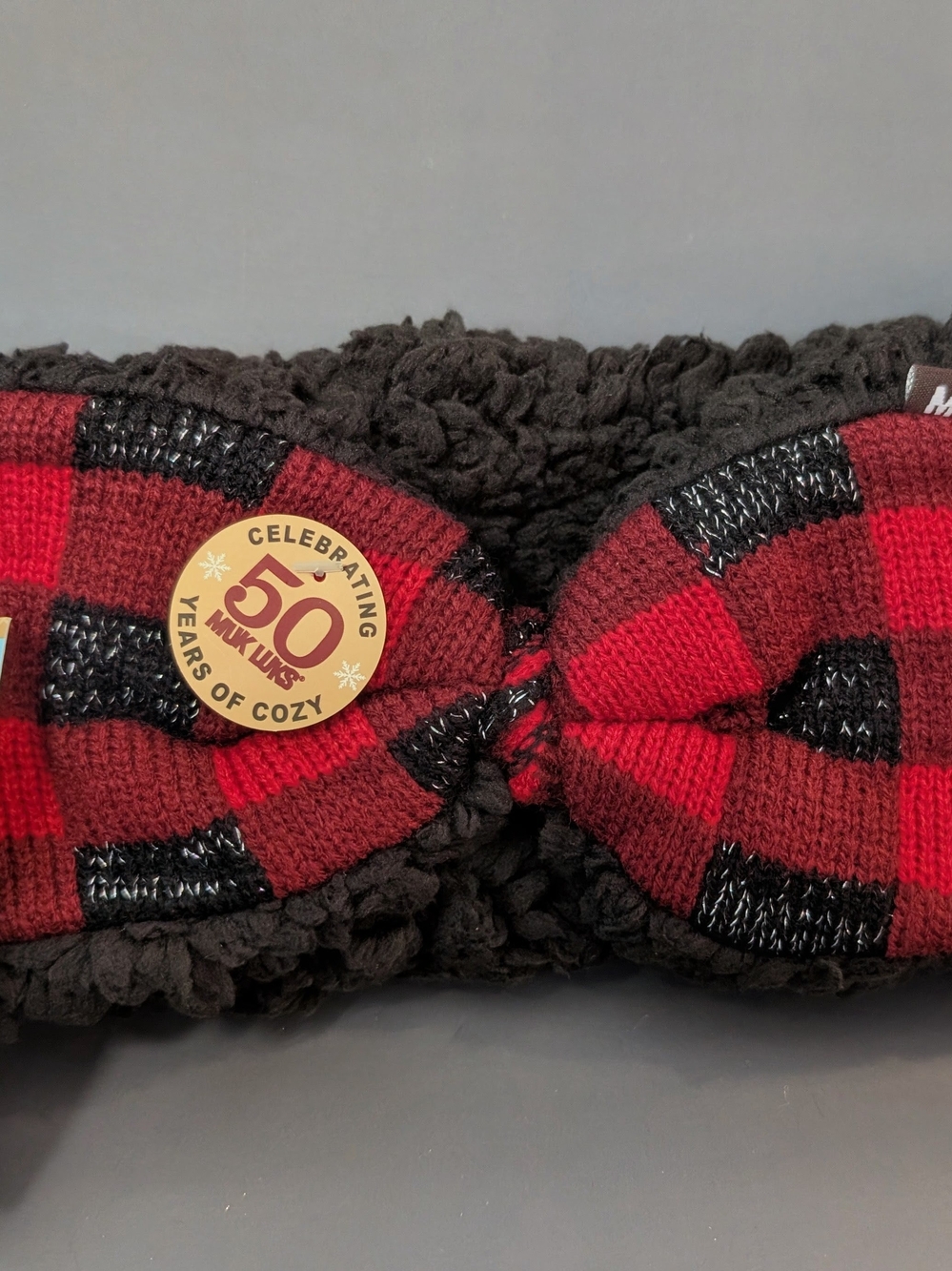 Muk Luks Women's Red and Black Plaid Knotted Headband NWT